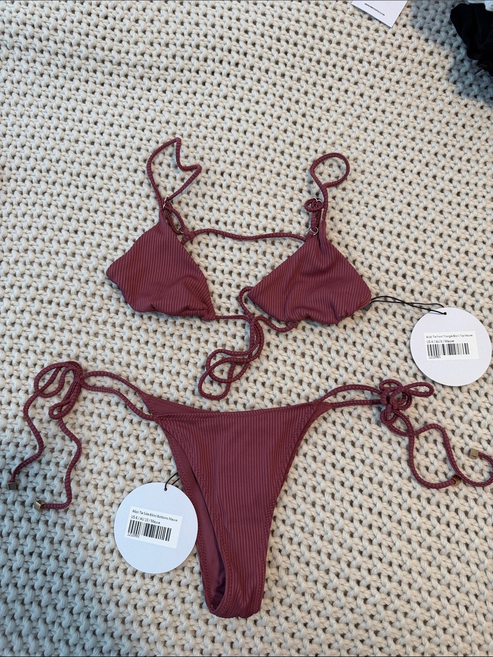 Princess polly Triangle Ribbed String Bikini Set in Deep Burgundy 4 Top 6 Bottom